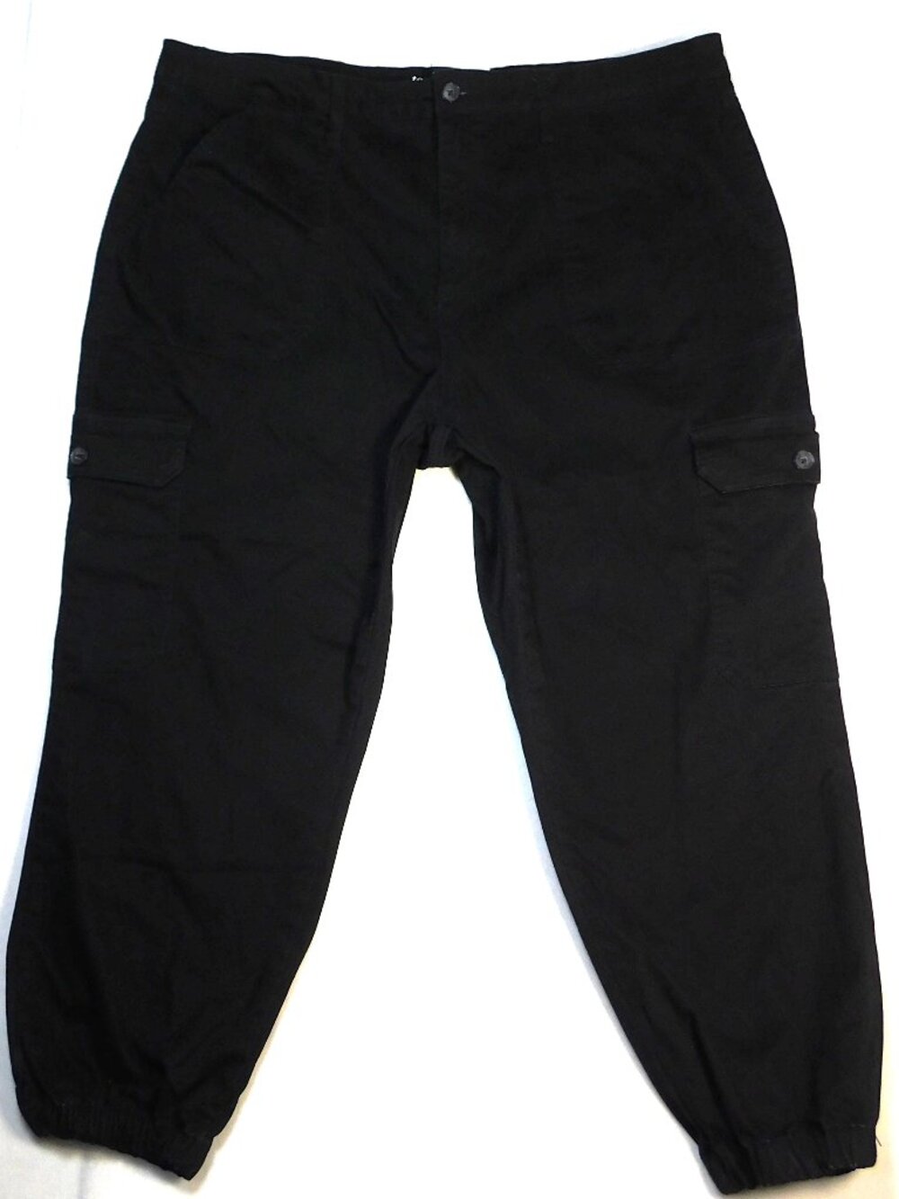 Terra & Sky Women's 24W Black Soft Cargo Jogger Pants Elastic Cuffs Side Pockets